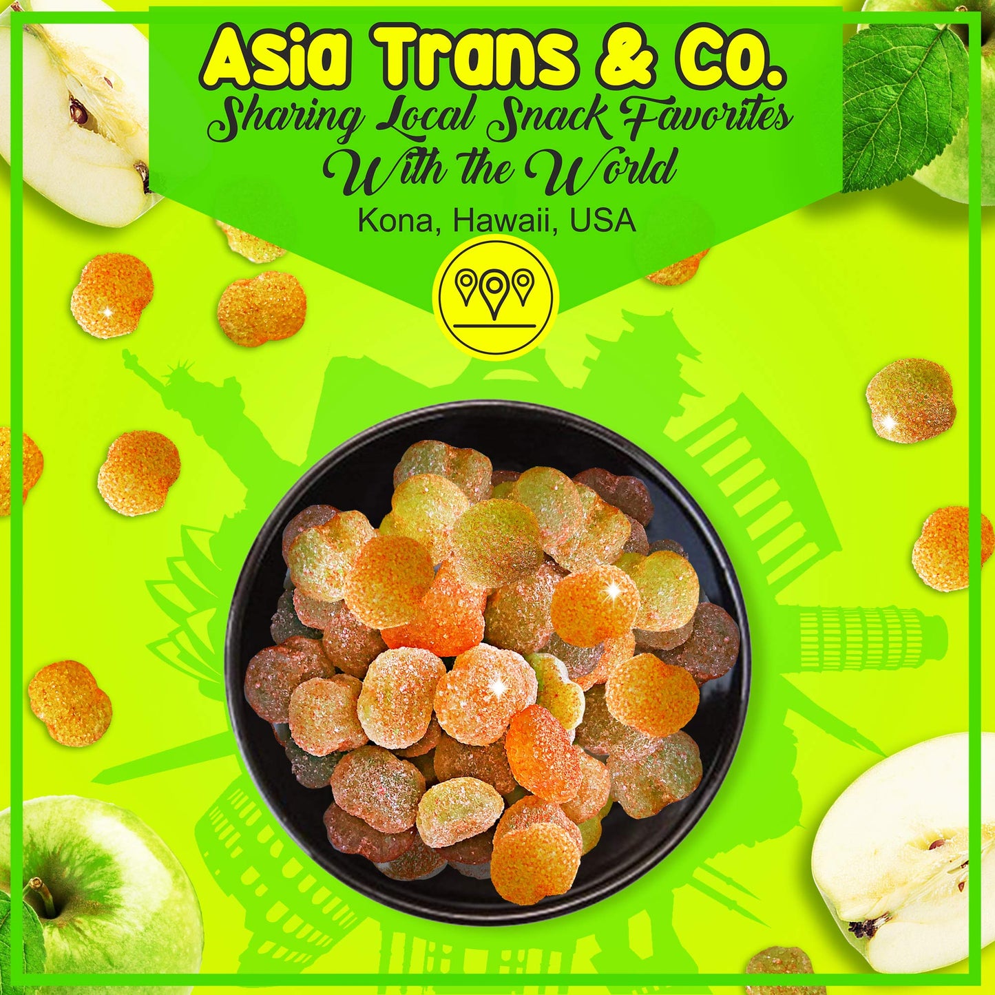 Asia Trans Sour Apple Gummies with Li Hing Mui Plum Powder 12oz pack